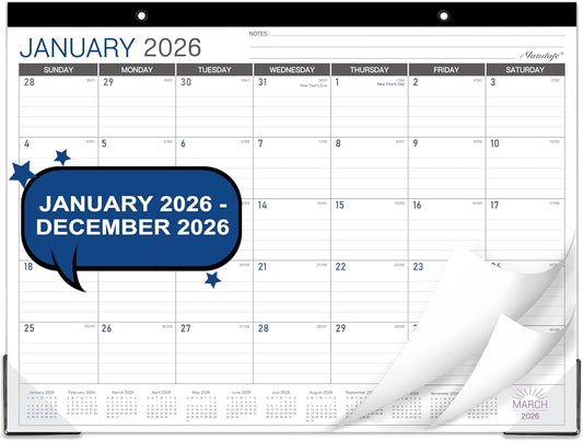 2026 Desk Calendar - Desk/Wall Calendar 2026, JAN 2026 - DEC 2026, 2026 Calendars 12 Month, Desk Calendars with Corner Protectors, Large Ruled Blocks, Thick Paper, Colorful, 14.6" x 11.5", Desktop Calendar for Daily Organizer