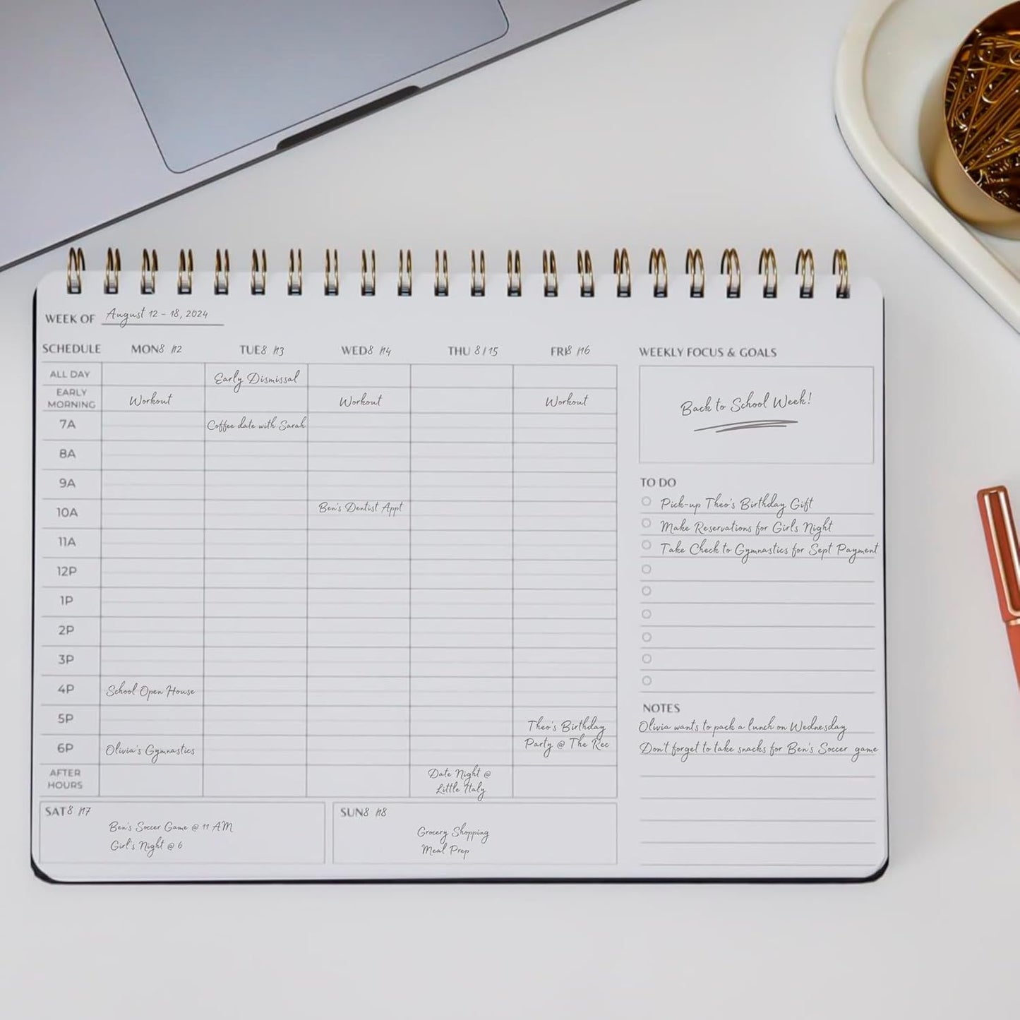 | Durable & Sleek | Undated Daily and Weekly Planner | 8.25" x 11.75" | To Do List Notebook for Work | Simple Design | Multiple Layouts | Planner and Notebook in One (Rust, Weekly Schedule - Landscape)