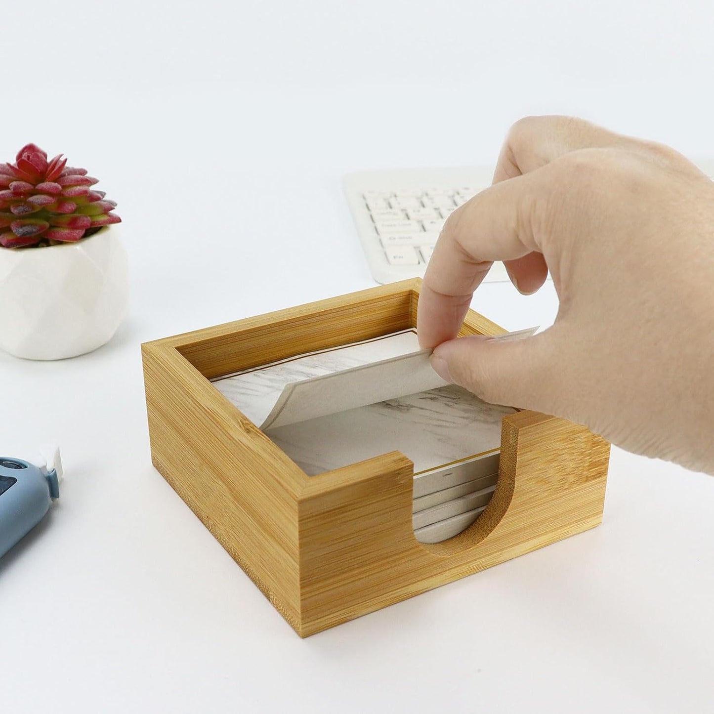 MultiBey Sticky Notes Memo Pad Holder Dispenser Original Wood Color Bamboo Desk Supplies Organizer Accessories for Office Home Schools