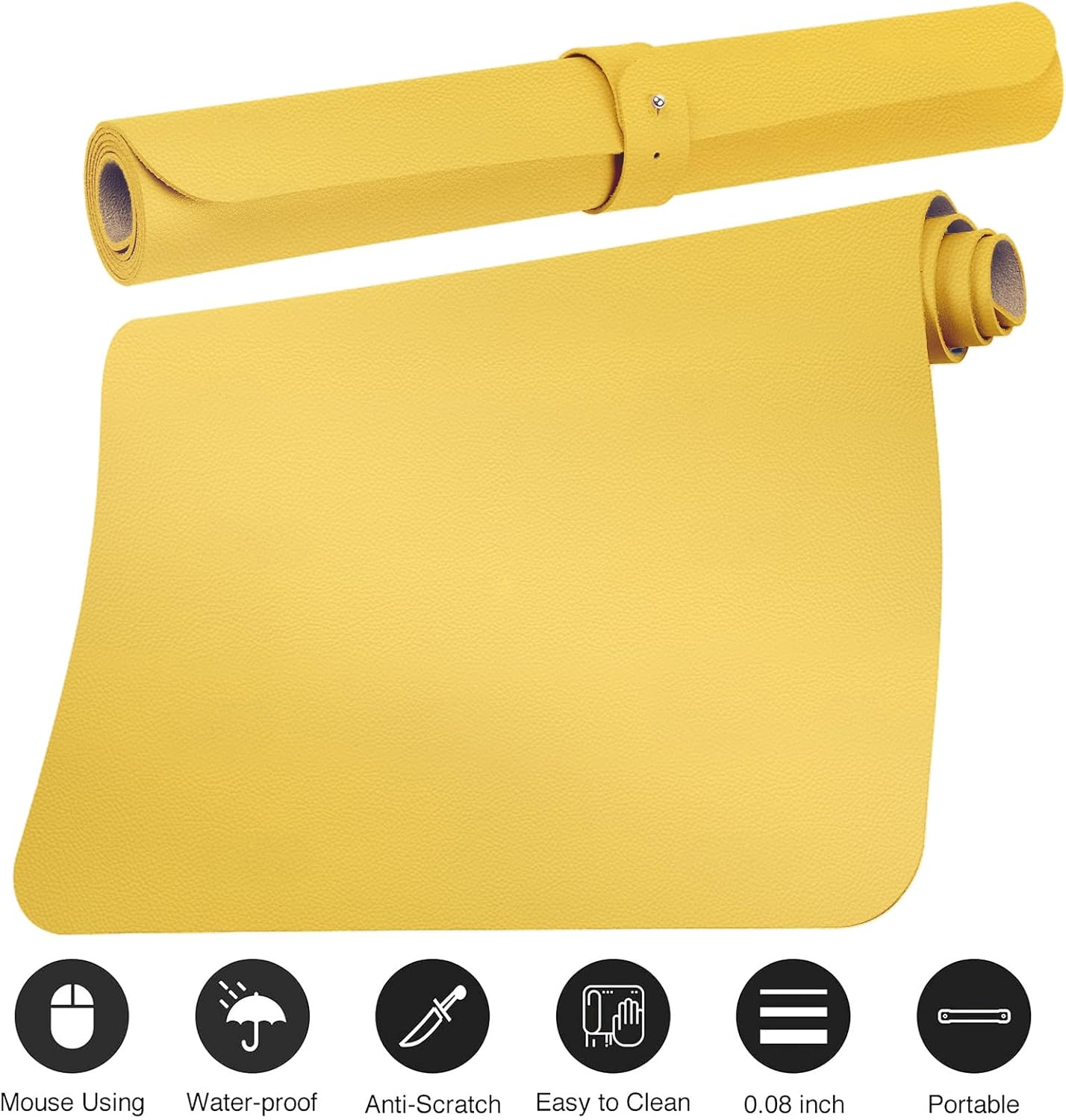 Boutilon Leather Desk Pad Protector,Non-Slip Mouse Pad,Laptop Desk Pad,Office Mouse Mat,Waterproof Leather Desk Blotter,Desk Writing Pad for Office and Home (XXXL-Yellow,47"x 24")