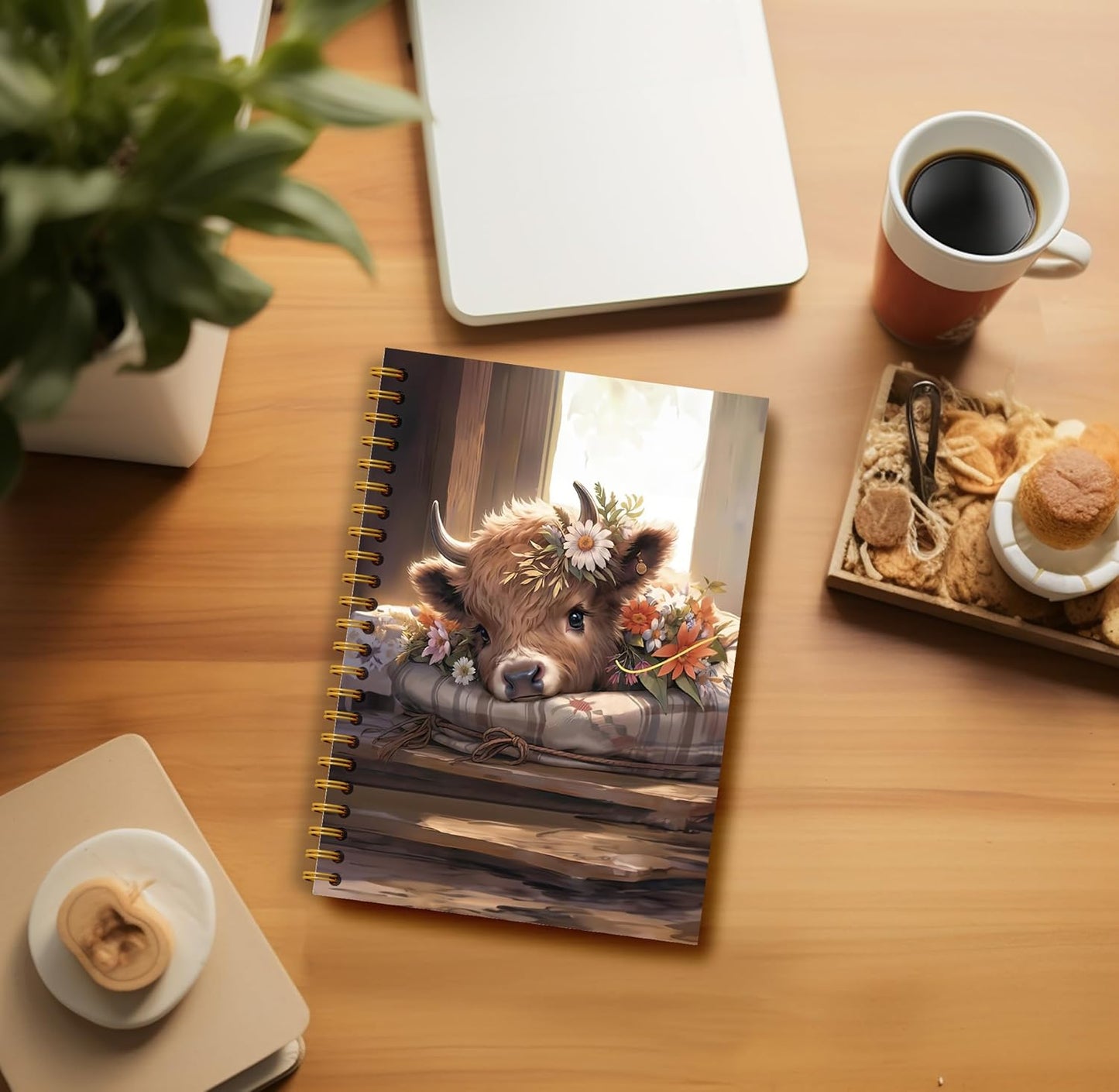 Highland Cow Notebook Journal - Spring Highland Cow Gifts, Daisy Floral Spiral Journal Notebook 5.5×8.3, Cow Gifts for Women, Cow Gifts for Cow Lovers, 164 Pages