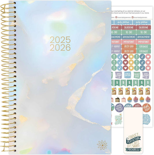 bloom daily planners 2025-2026 Academic Year Daily Planner (July 2025 - July 2026) - A5 Weekly & Monthly Calendar Agenda Organizer Book with Stickers - 5.5" x 8.25" - Iridescent Opal