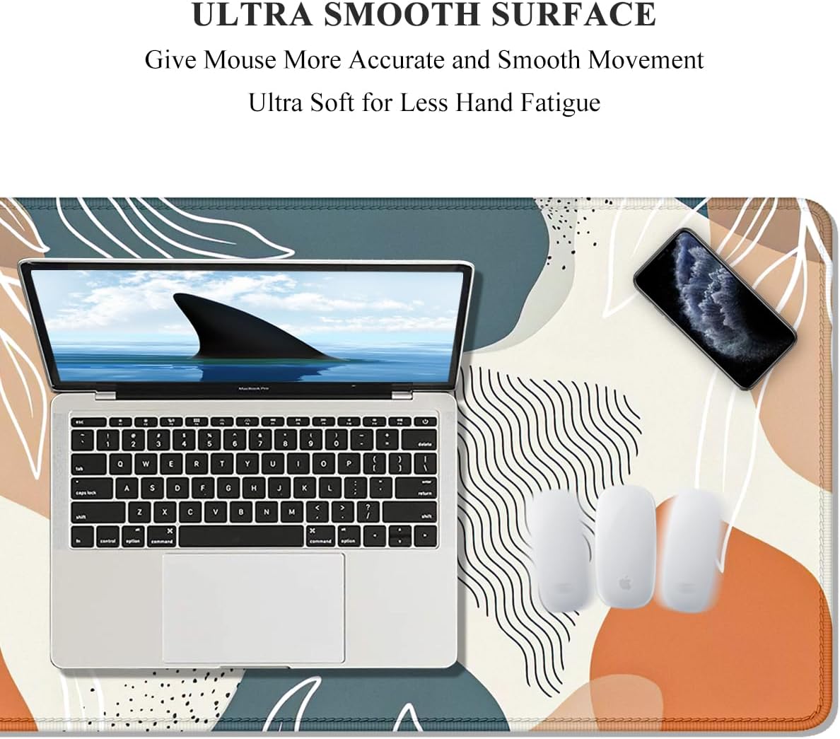 Auhoahsil Large Mouse Pad, XXL Gaming Mousepad, Desk Mat for Desktop, Thick Rubber, Big & Long Size, Stitched Edges, Full Desk Pad for Laptop & Computer, Extended 31.5 x 11.8 in, Abstract Art Leaves