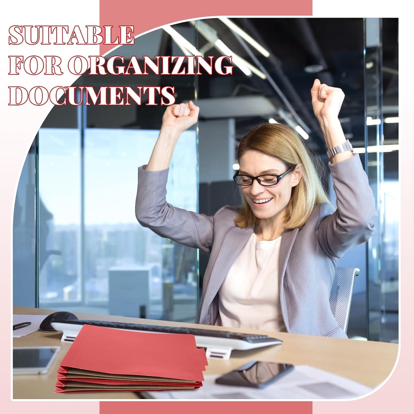 12 Pcs Classification Folders Letter Size, 2 Pocket Dividers Pressboard File Folder with Fasteners, Expanding File Organizer Bulk for Teachers, Clergy, Office, Church, Christmas (Red)