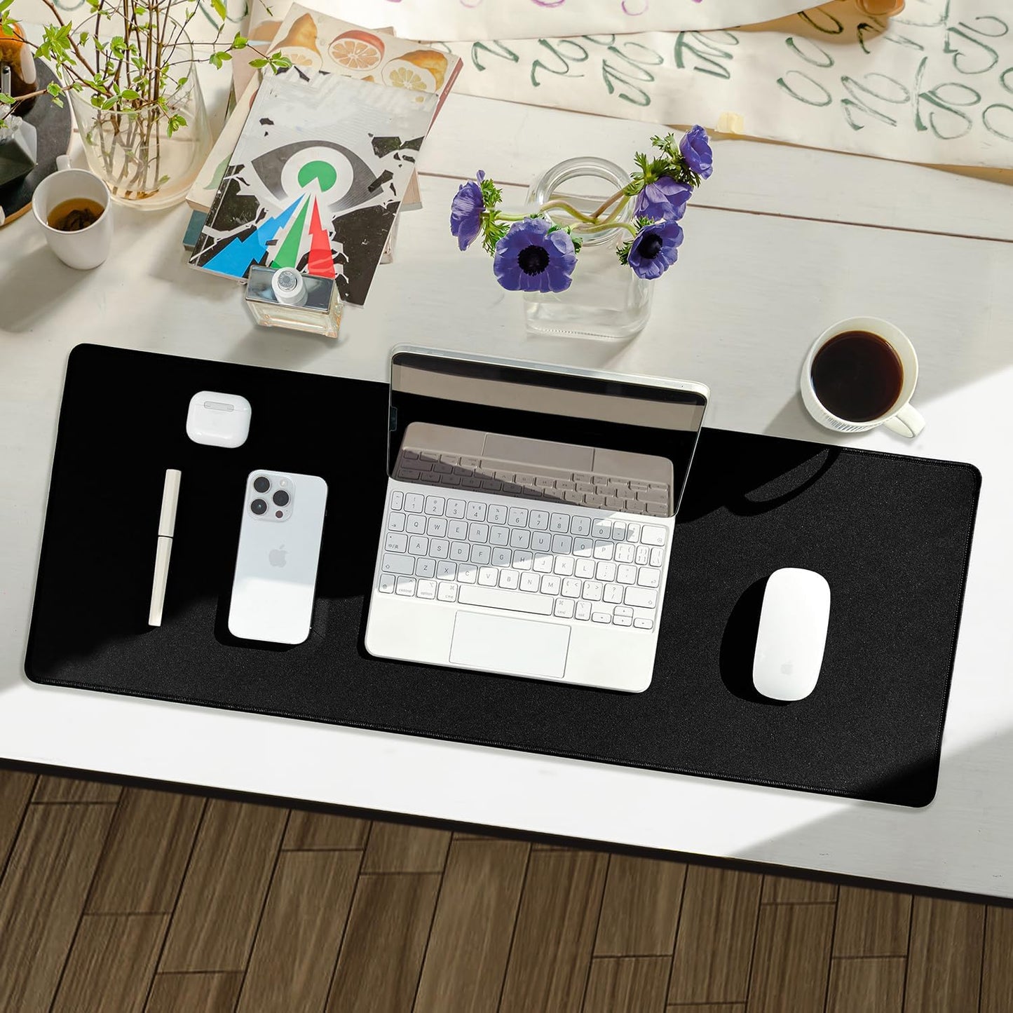 Waterproof Large Gaming Mouse Pad with Durable Stitched Edges, Non-Slip Rubber Base, Big Computer Keyboard Mouse Mat Desk Pad for Home Office Gaming Work, 31.5"x11.8"x0.16", Black