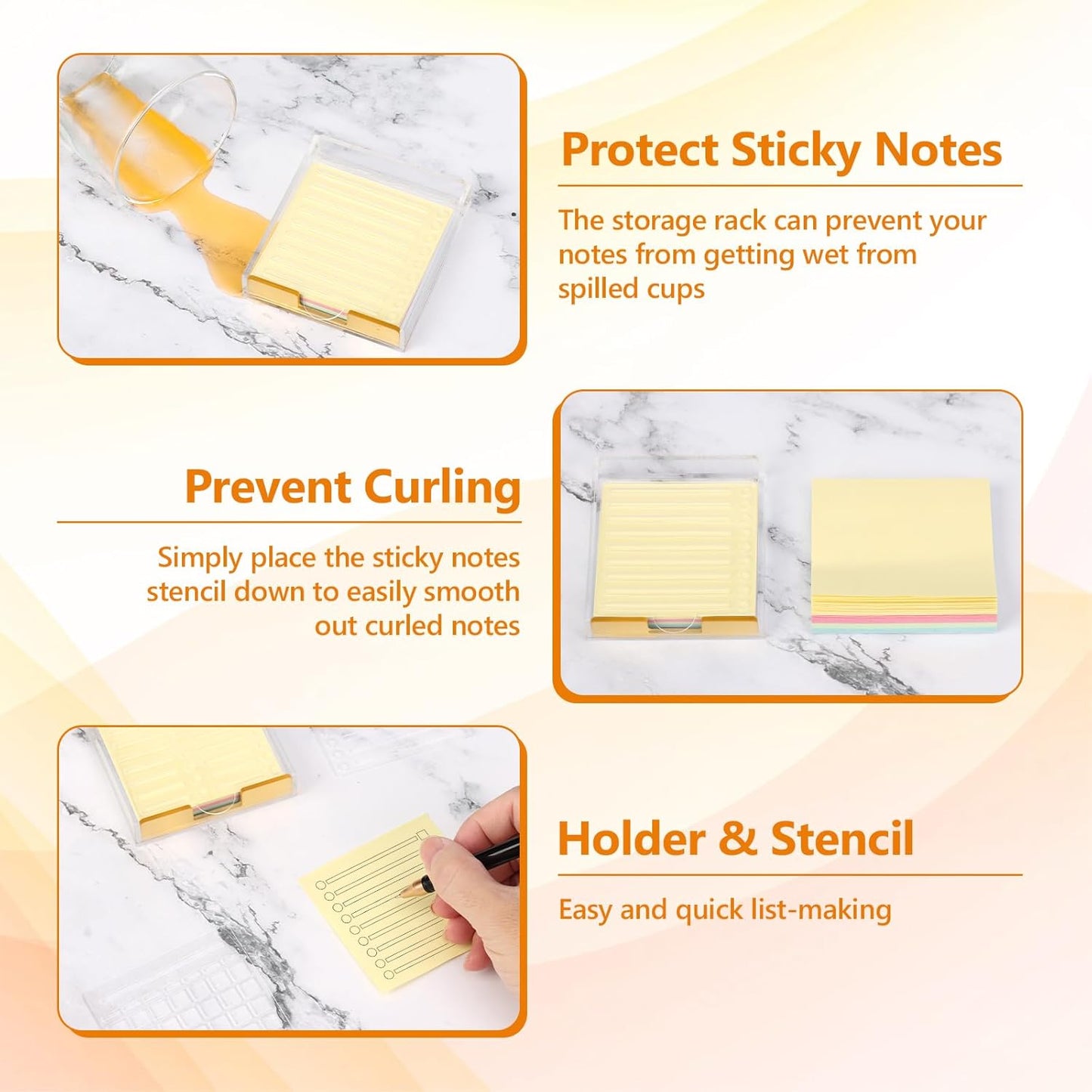 3" x 3" Sticky Notes Holder with 5 Different Stencil & 100 Sheet Post It Notes Clear Acrylic Self-Stick Sticky Note Dispenser Post It Note Holder Memo Organizer for Classroom Office Desk Organizer