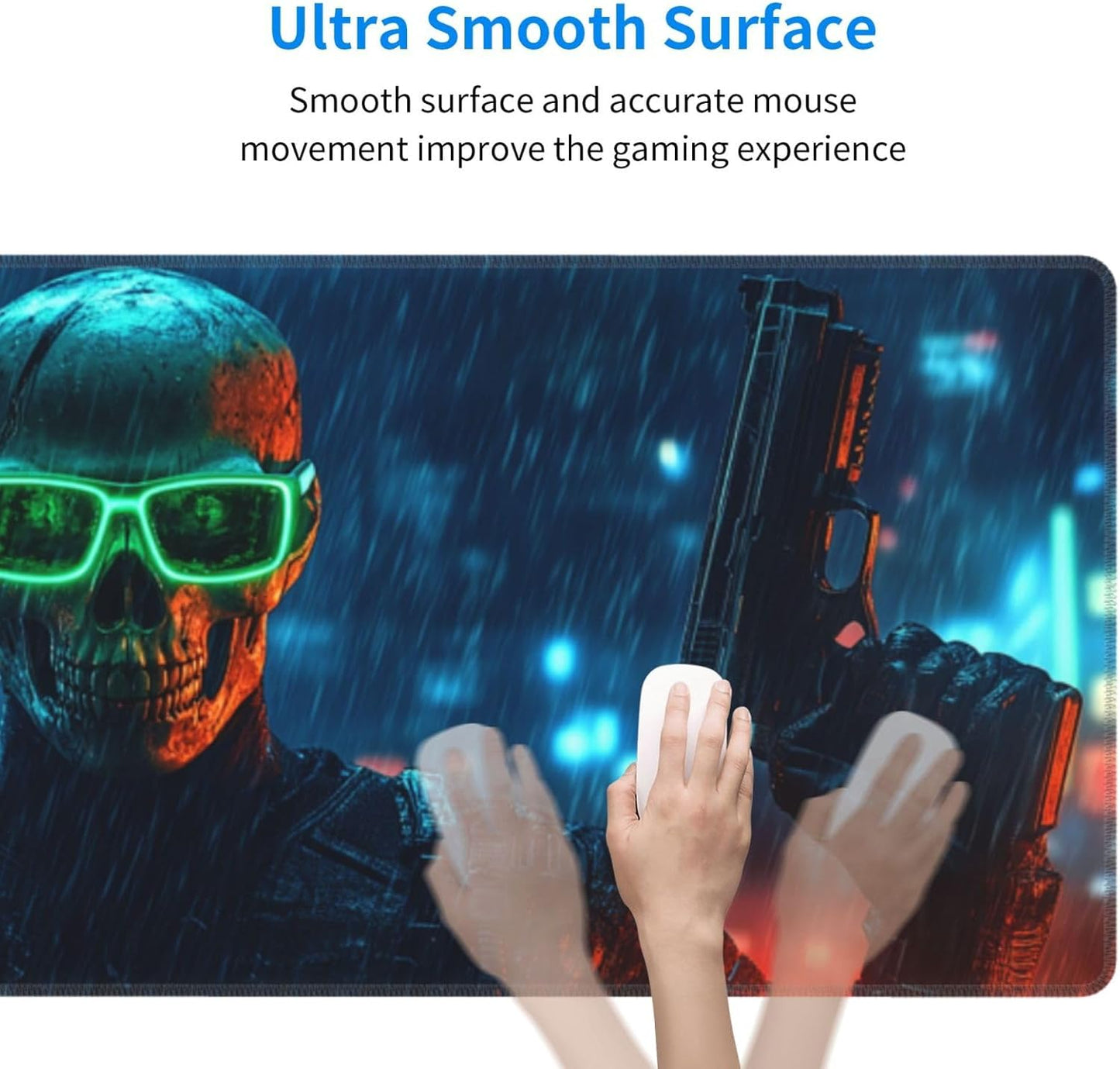 Rain Skull Mouse Pad 31.5 X 11.8 Inch Big Desk Rubber Base Stitched Edges Keyboard Pad XXL Mouse Mat for Home Game and Office