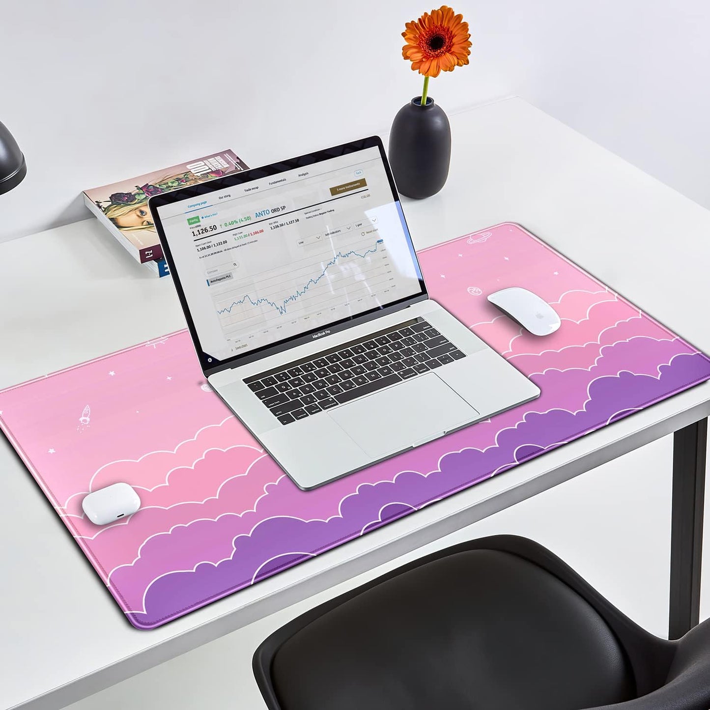 Kawaii Mouse Pad Desk Gaming Accessories Cute Clouds XXL Mouse Pad Pink Anime Office Decor Desk Mousepad Large, 31.5x15.7in Extended Keyboard Mousepad for Desk Girl with Stitched Edges Non-Slip