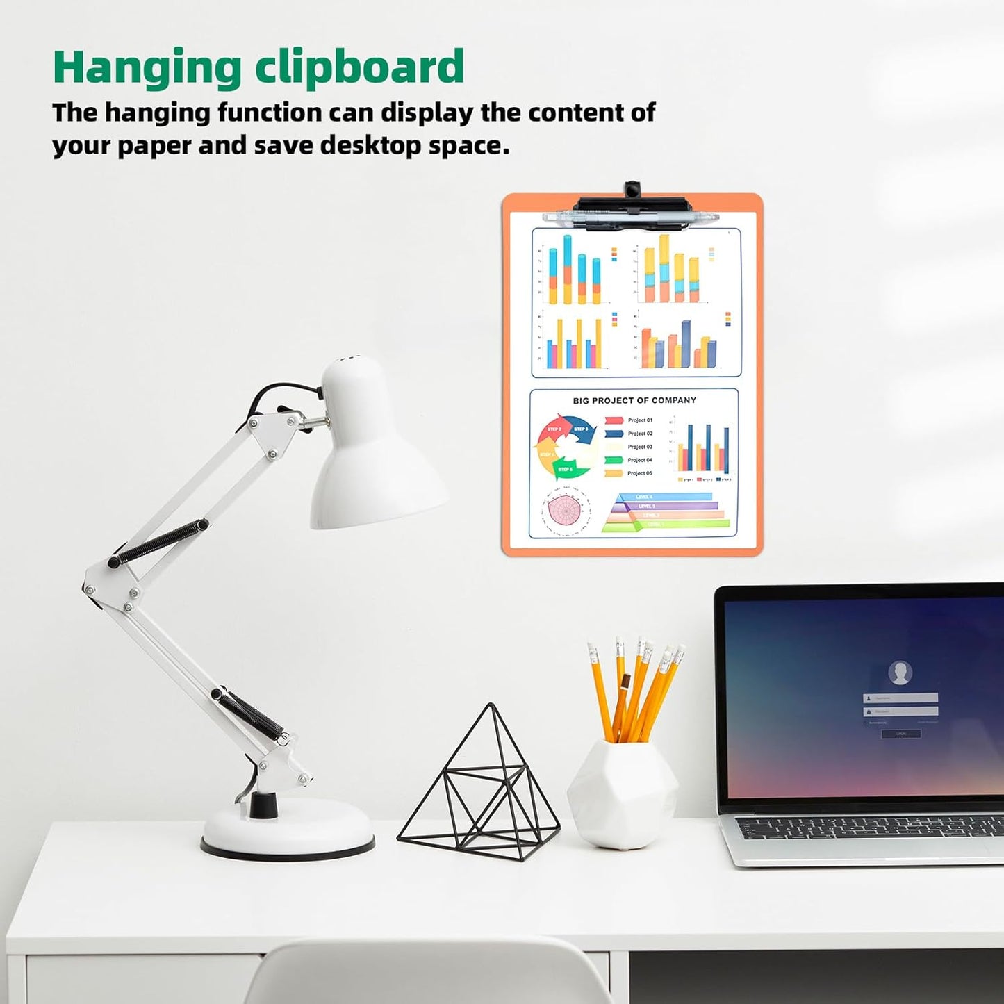 Orange Clipboard with Pen Holder, 2 Pack Plastic Clipboard with Low Profile Metal Clip, Hanging Clipboards Holds 8.5x11 Inch Papers, Standard A4 Letter Size Clip Board for Office & School