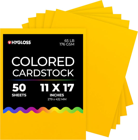 Hygloss Yellow Bright Colored Cardstock - 11x17-Inch, 50 Sheets, 65 lb/ 176 gsm, Fade-Resistant, Acid-Free Color Card Stock Paper