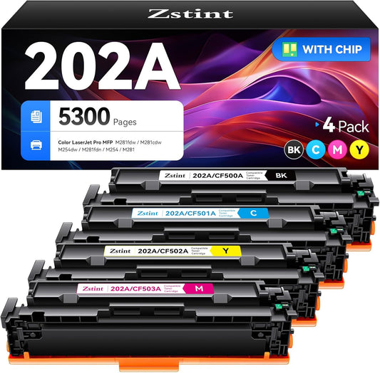 202A Toner Cartridge set 4-Pack Replacement for HP 202A 202X CF500A CF501A CF502A CF503A Compatible with HP Color LaserJet Pro MFP M281cdw M281fdw M254dw M254dn M254nw M281fdn M280nw M254 M281 Printer