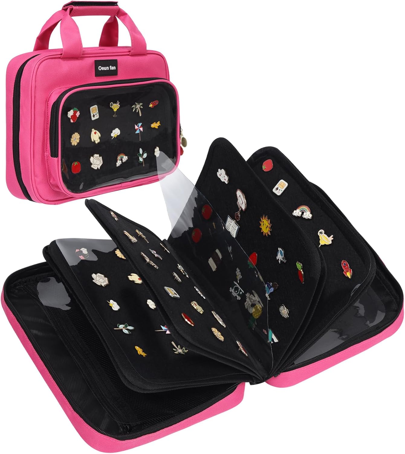 Enamel pin display bag, 8-page pin trading book, collectible pin board, suitable for storing pins, brooches, patches (pink)