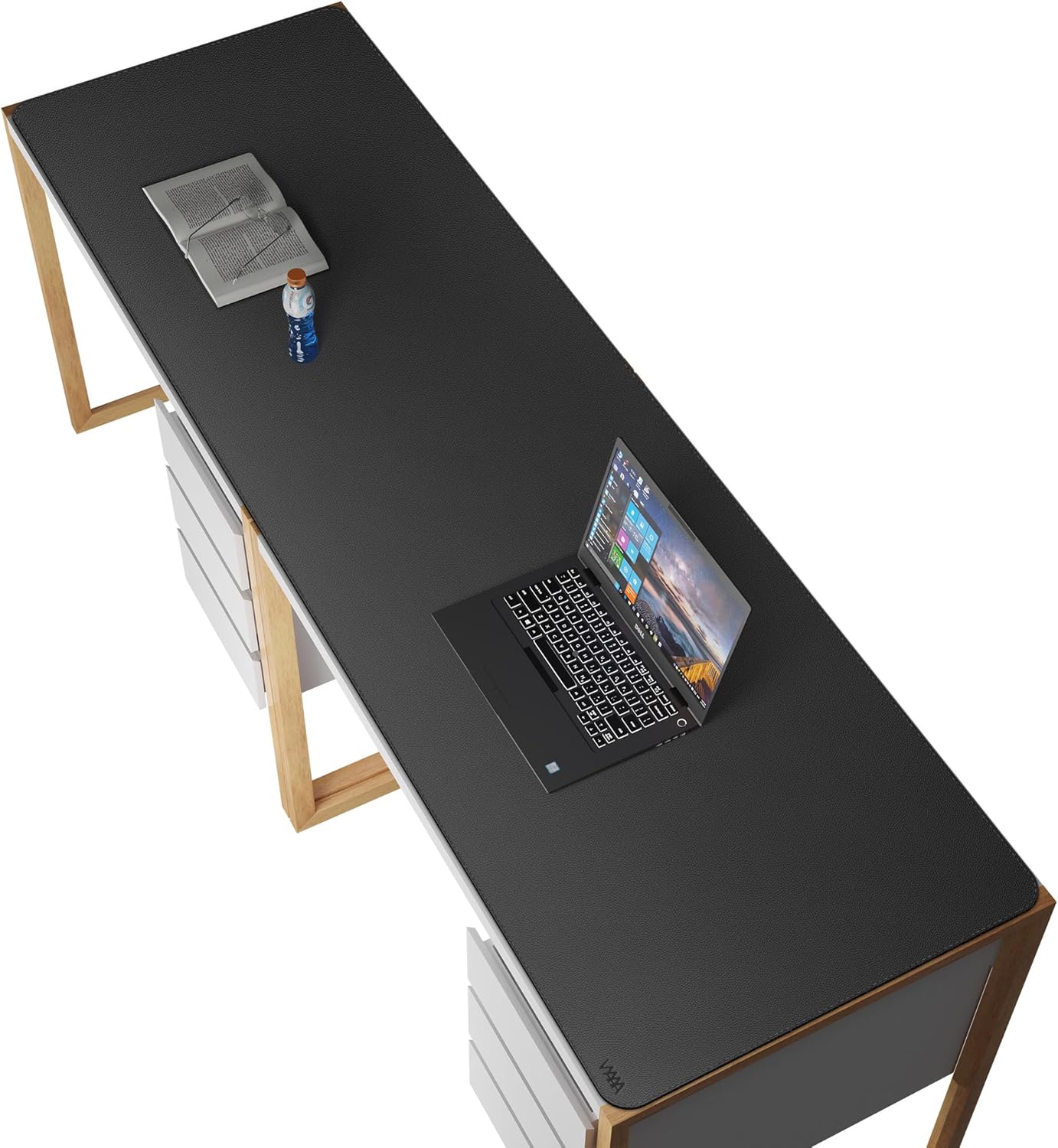 Vyaaa 78.7"x23.6" PU Leather Large Desk Mat (Black) - XXL Extended Mouse pad, Office Desk Protector, Non-Slip Computer Desk pad for Office, Gaming, Home