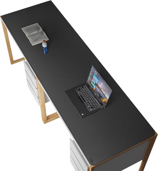 Vyaaa 78.7"x23.6" PU Leather Large Desk Mat (Black) - XXL Extended Mouse pad, Office Desk Protector, Non-Slip Computer Desk pad for Office, Gaming, Home