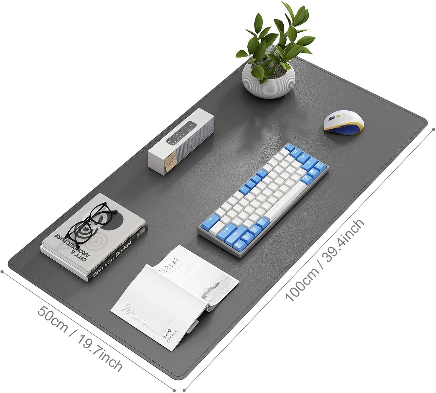 DAWNTREES Desk Mat Protector,PU Leather Desk Pad,Non Slip, Large Mouse Pad and Keyboard Mat, Waterproof Writing Pad for Office and Home (Dark Gray,39.4''x19.7'')