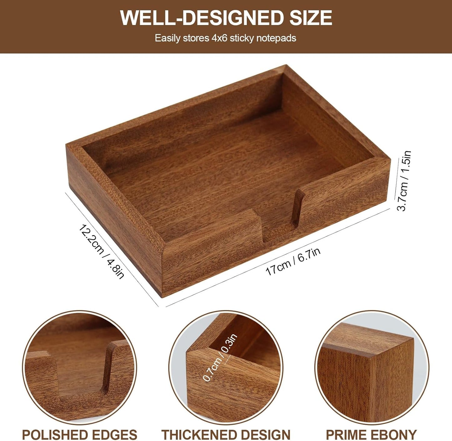 MultiBey Sapele Wooden Sticky Note Holder, 4x6 Self -Sticky Note Pad Holder, Wood Post it Note Dispenser Memo Pad Holder, Desktop Accessories Organizer for Desk Office School Home