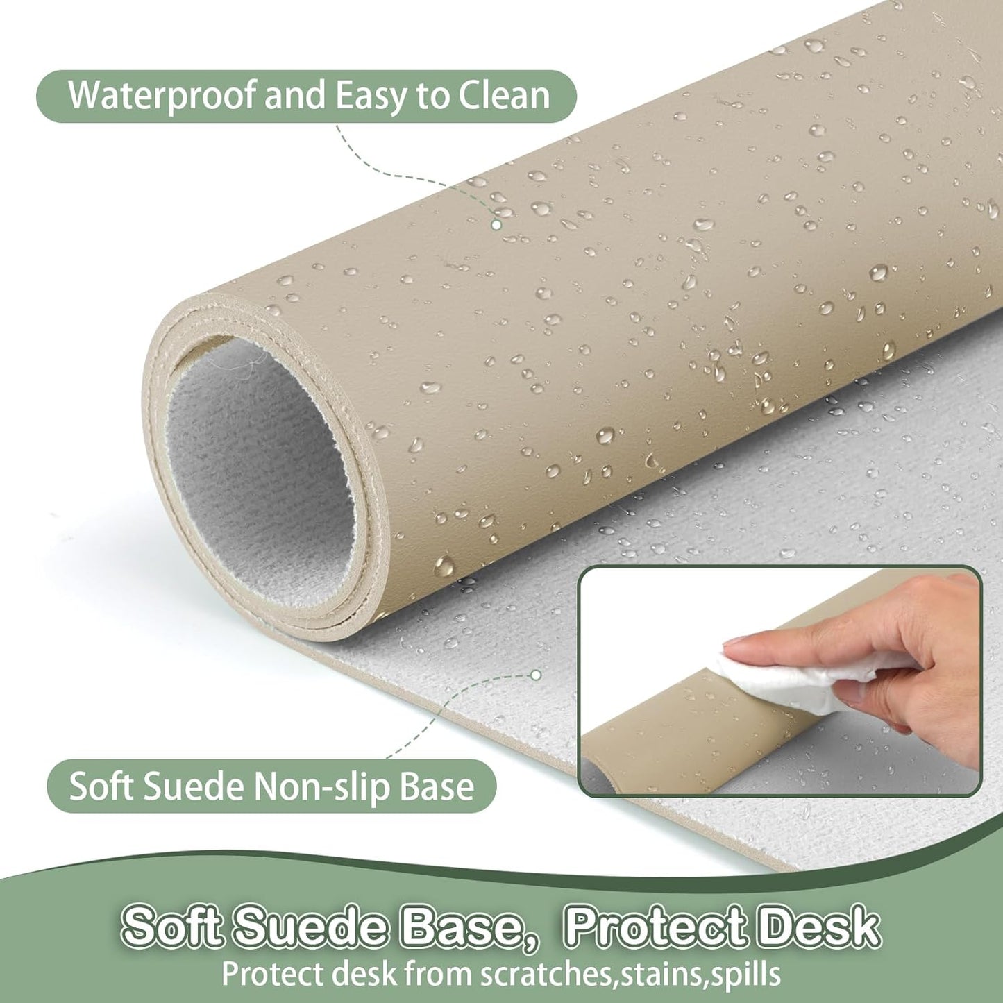 Boutilon Leather Desk Pad Protector,Non-Slip Mouse Pad,Laptop Desk Pad,Office Mouse Mat,Waterproof Leather Desk Blotter,Desk Writing Pad for Office and Home (XL-Beige,35.4"x 15.7")