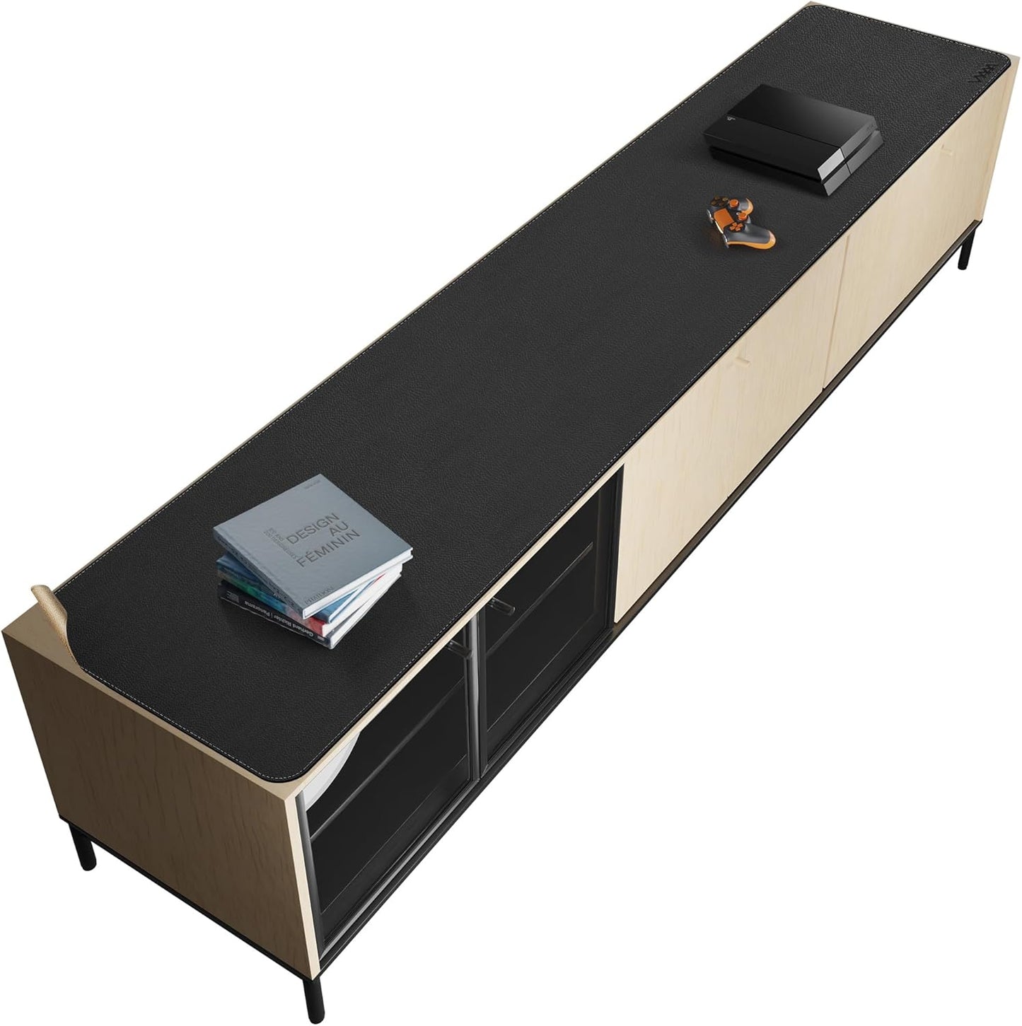 Vyaaa 78.7"x15.7" PU Leather & Cork Large Desk Mat (Black) - XXL Extended Mouse pad, Reversible Desk Protector, Non-Slip Computer Desk pad for Office, Gaming, Home