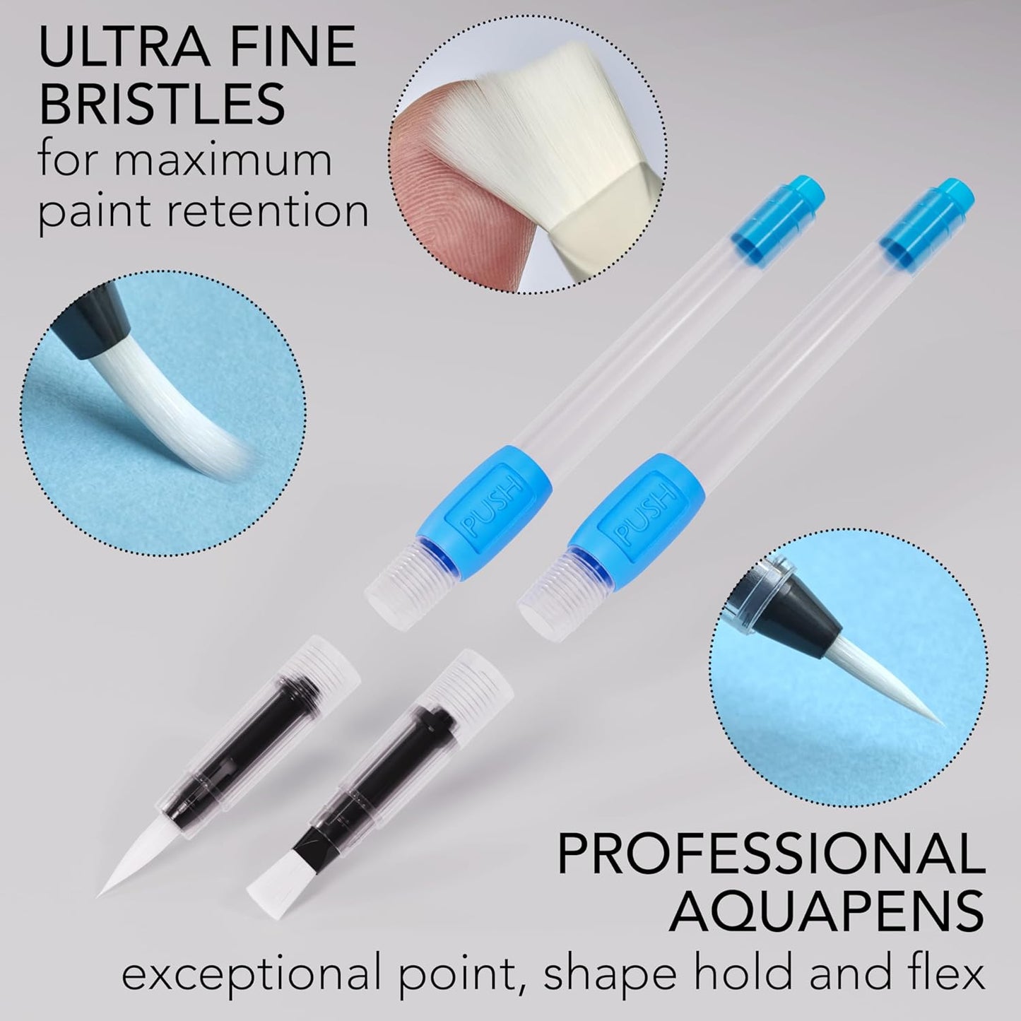aquapens Water Brush Pens for Painting - 6 Pack - Water Drawing Brush Pens with 6 Different nibs - Portable Watercolor Brush Pens for Artists - Water Brush Pens for Kids and Adults