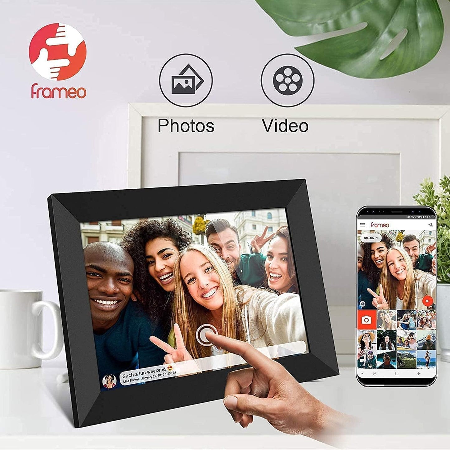 YENOCK FRAMEO Digital Photo Frame WiFi 10.1 Inch HD IPS LCD Touch Screen, 32GB Memory, Auto-Rotate, Wall-Mountable, Easy Setup to Share Photos & Videos via Free App from Anywhere