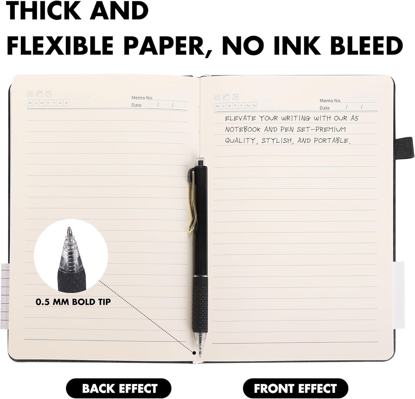 Aodaer 30 Set Lined Notebook Journals with Pens A5 Notebooks 100 GSM College Ruled Hardcover Notebook PU Leather Notepad with Pen Holder for Office School, 5.7 x 8.3 Inches, Black