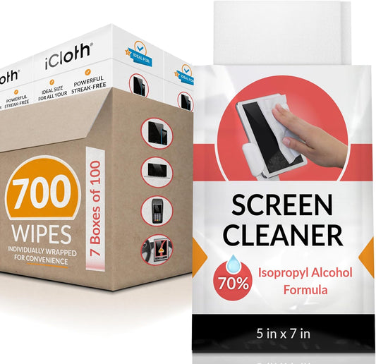 iCloth 70% Isopropyl Alcohol Large Screen and Electronics Wipes, Lint-Free, Streak-Free, Fast-Drying, Removes Dust and Fingerprints (700 Wipes)