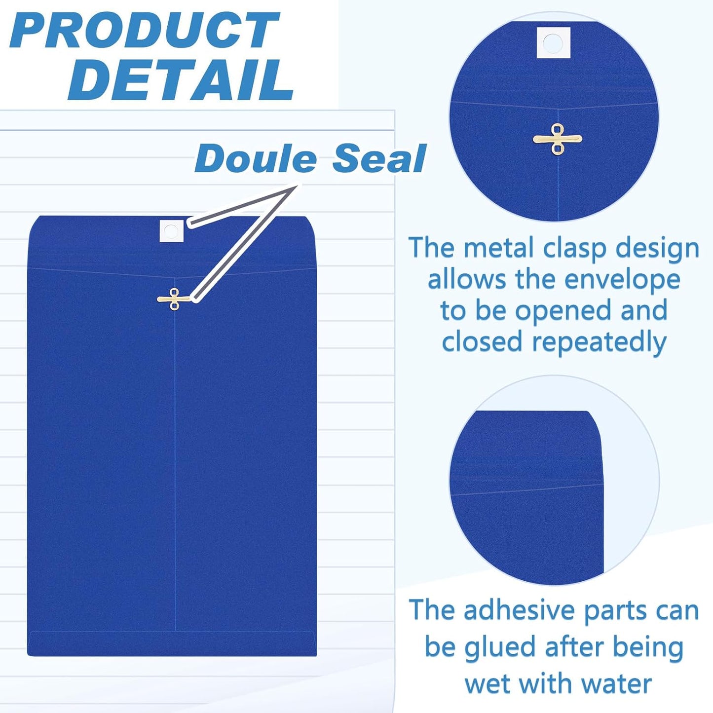 Geyee 100 Pcs Clasp Manilla Envelopes 10 x 13 Inch Gummed Colored Envelopes for Storing or Mailing for Home Office Business Supplies(Navy Blue)