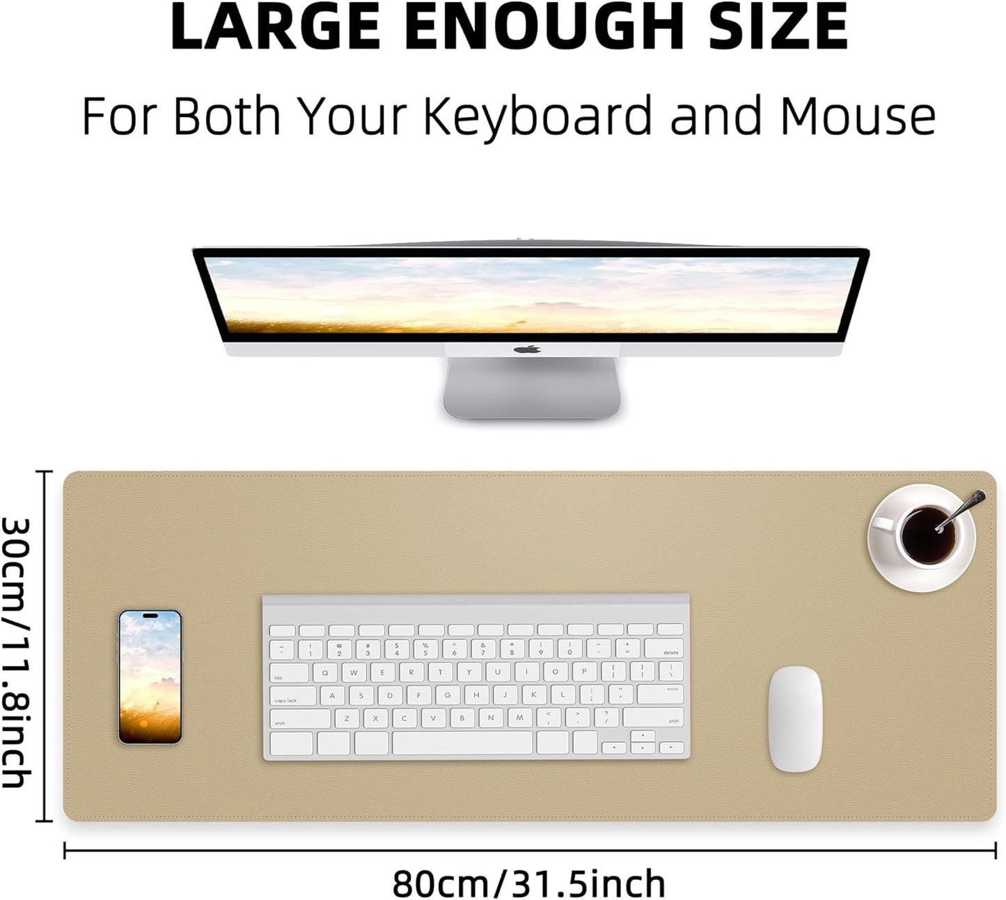 Non-Slip Desk Pad, Desk mat,Waterproof PU Leather Protector, Easy Clean Laptop Mat for Work/Home/Decor (Apricot, 31.5" x 12")