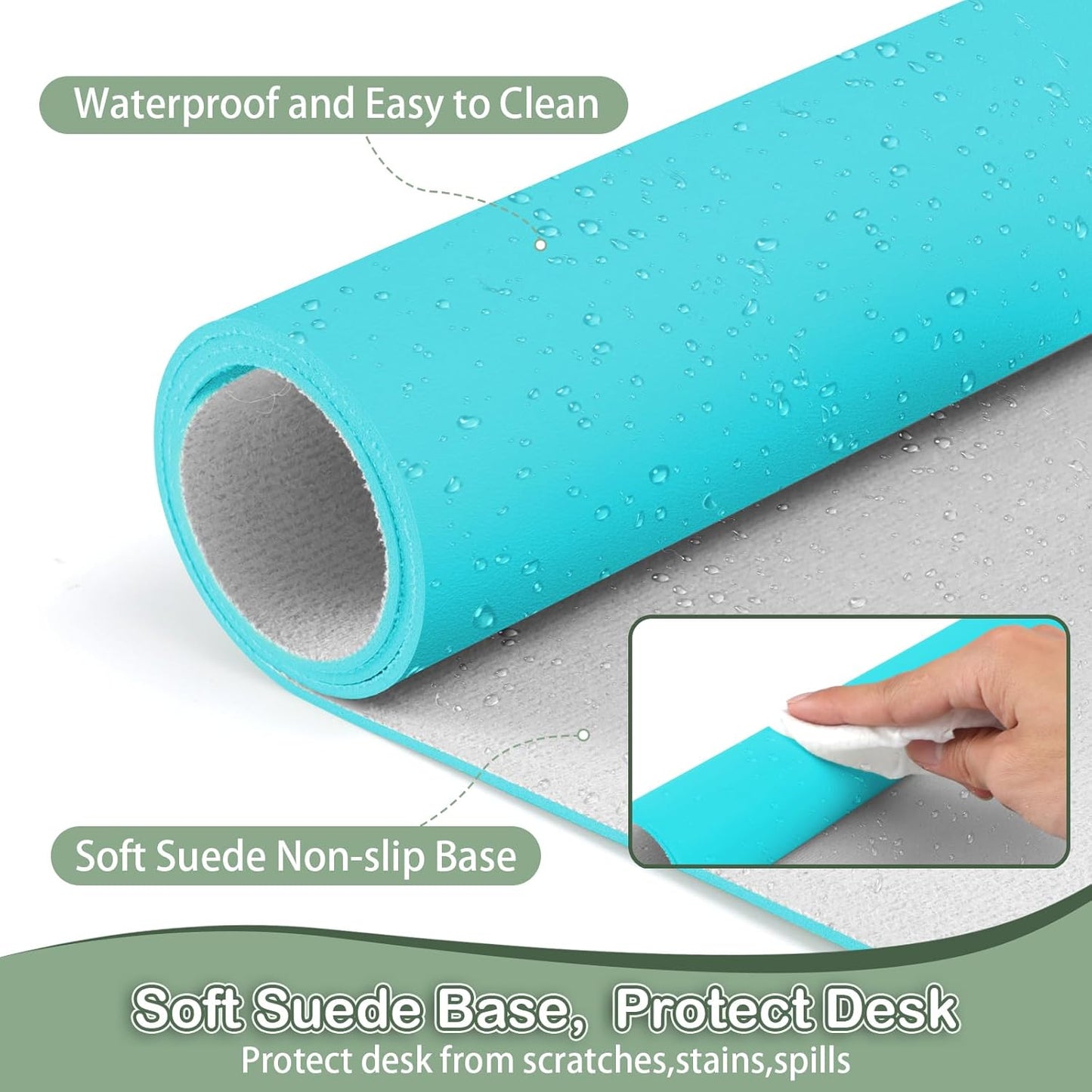 Boutilon Leather Desk Pad Protector,Non-Slip Mouse Pad,Laptop Desk Pad,Office Mouse Mat,Waterproof Leather Desk Blotter,Desk Writing Pad for Office and Home (XXXL-Bright Blue,47"x 24")