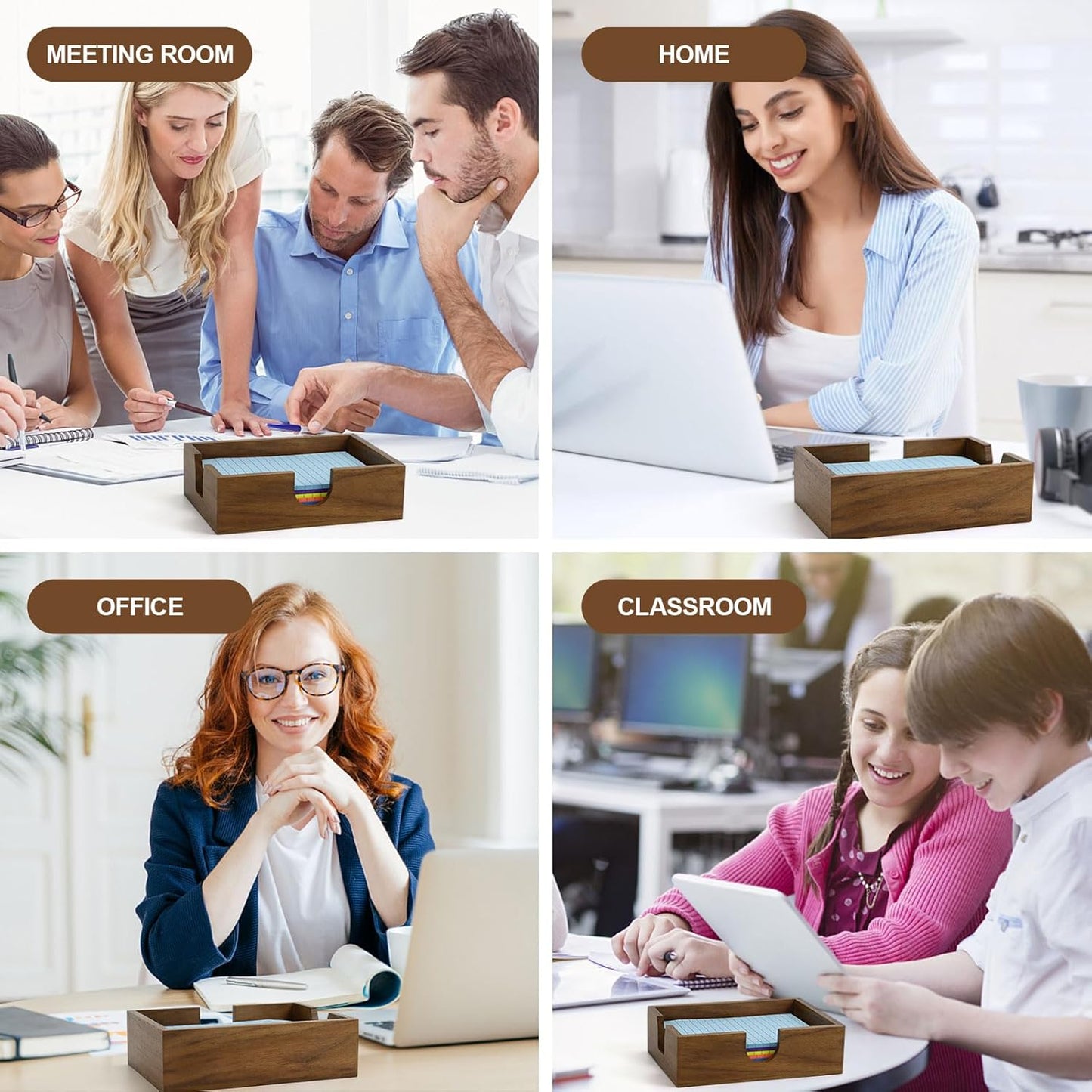 Buqoo 4x6 Notepad Holder Dispenser, Walnut Wood Sticky Notes Memo Pad Holder Dispenser Desk Supplies Organizer Accessories for Office Home Schools