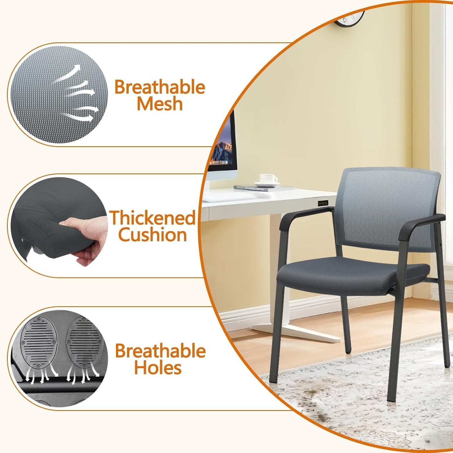 CLATINA Mesh Back Stacking Arm Chairs with Upholstered Fabric Seat and Ergonomic Lumbar Support for Office School Church Guest Reception Grey (Gray-8 Pack)