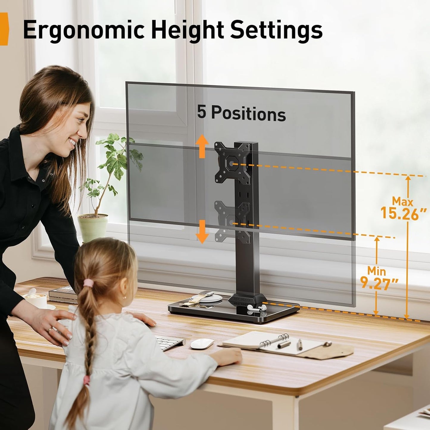 Perlegear Monitor Stand, Freestanding Monitor Mount for 13-34 inch Screens with 360 Degree Rotation, 5 Height Settings, Adjustable Desk Riser with Swivel and Tilt, Max VESA 100x100mm, PGTVS29
