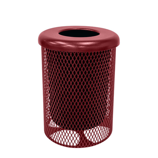 RFT-BUR Heavy Duty 32 Gallon Round Trash Receptacle, Liner Included, Burgundy with Black Flat Top, Made in America