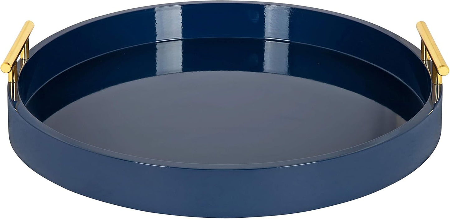 Kate and Laurel Lipton Modern Round Tray, 15.5" Diameter, Navy Blue and Gold, Decorative Accent Tray for Storage and Display