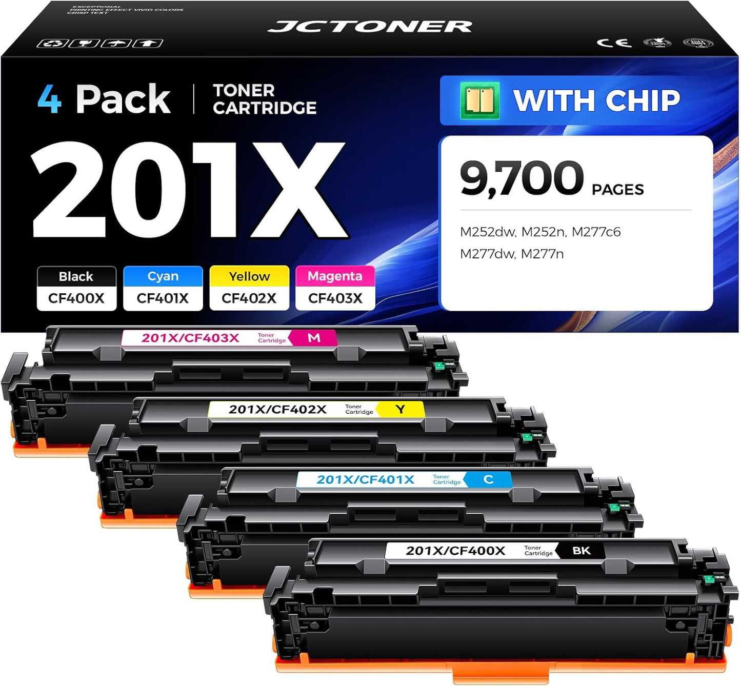 201X Toner Cartridge Set 4-Pack High Yield Replacement for HP 201X 201A CF400X CF401X CF402X CF403X Compatible for HP Color LaserJet Pro MFP M277dw M277n M277c6 M252dw M252n Printer Ink M277 M252 Copy