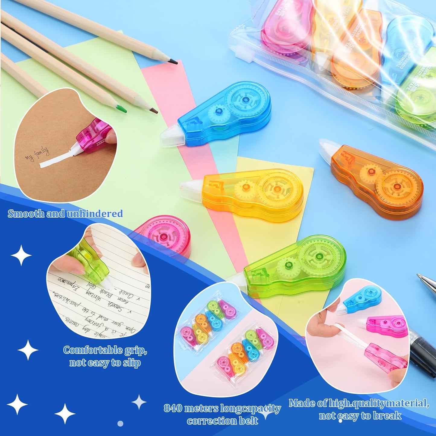 Chivao 60 Pack Mini Correction Tape Bulk Ink Corrector Eraser Tape Set 13.12 ft Cute Aesthetic Colorful Instant Correction Applicator for Office School Student Stationery Supplies, 0.2 x 158 Inch