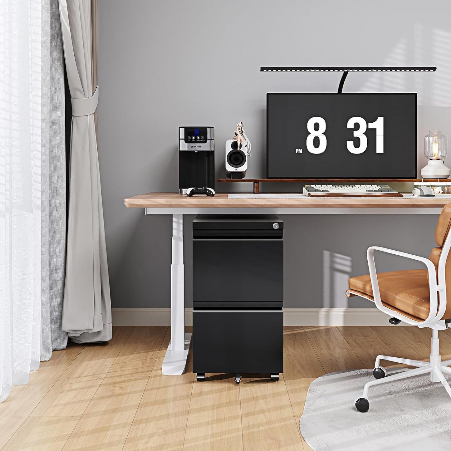 2 Drawer File Cabinet On Wheels Mobile File Cabinet with Lock Under Desk Metal Filing Small Rolling Black Printer Stand for Home Office Assembly Required