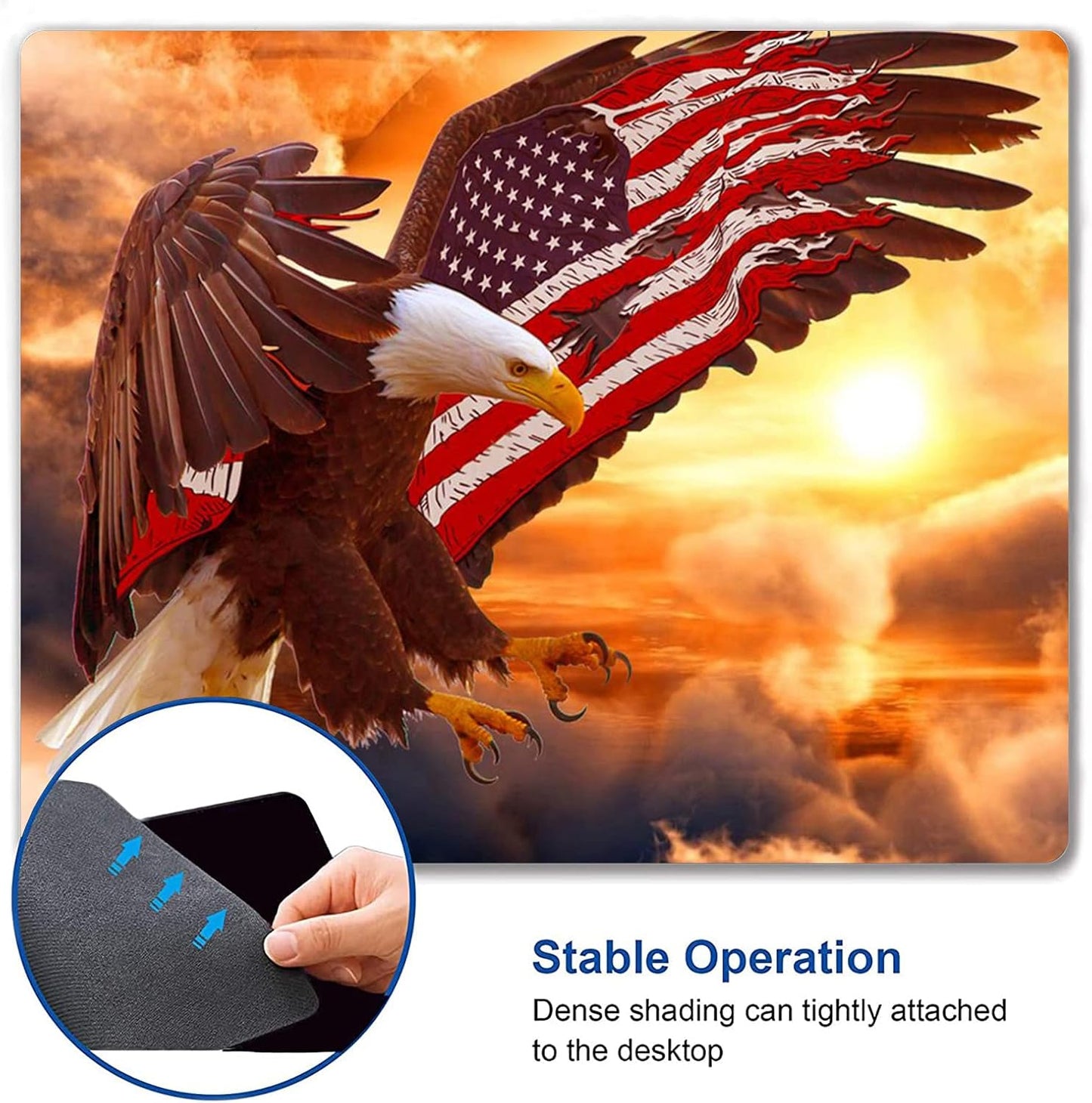 Customized Square Gaming Office Computer Mouse Pad, American Flag Eagle Anti Slip Rubber Desktop Mouse Pad