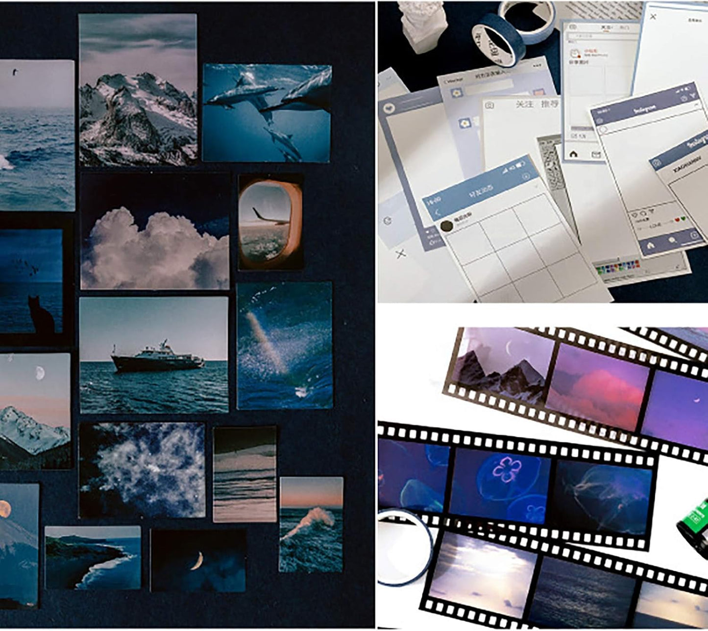 MAXLEAF 64PCS Literary Vintage Ins Style Scrapbook Bullets Journals Decoration Material Pack for DIY Scrapbook Album Decoration with Poster Tapes Stickers (Blue)