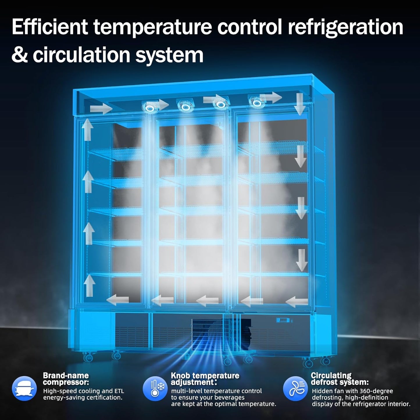 Commercial Beverage Refrigerator with 3 Glass Doors 56 Cu.ft Display Merchandiser Cooler Bar Black Drink Fridge for Convenience Stores, Supermarkets,Bars,Offices