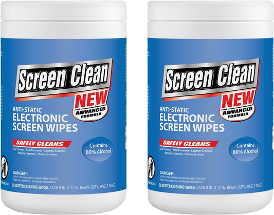 Zenex Screen Clean Anti-Static Electronic Screen Wipes - Single Sided Non-Abrasive Towels | For TV, Phones, Monitors | Quick Dry & Streak-Free | Prevents Static Build-up (2 Pack | 180 Sheets Total)