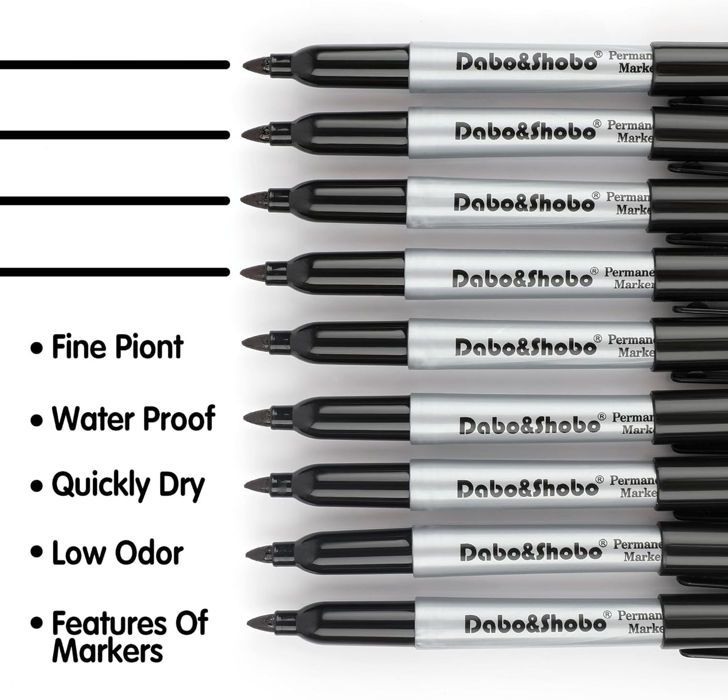 Dabo&Shobo Permanent Markers, 160 Pack Black Permanent Markers Bulk, Fine Tip, Quick Drying, Waterproof Markers, Work On Wood, Metal, Plastic, Stone, Glass For Office School Home