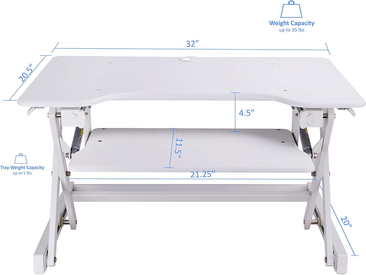 Rocelco 32" Height Adjustable Standing Desk Converter - Sit Stand Computer Workstation Riser - Dual Monitor Retractable Keyboard Tray Gas Spring Assist - Black (R EADRW)