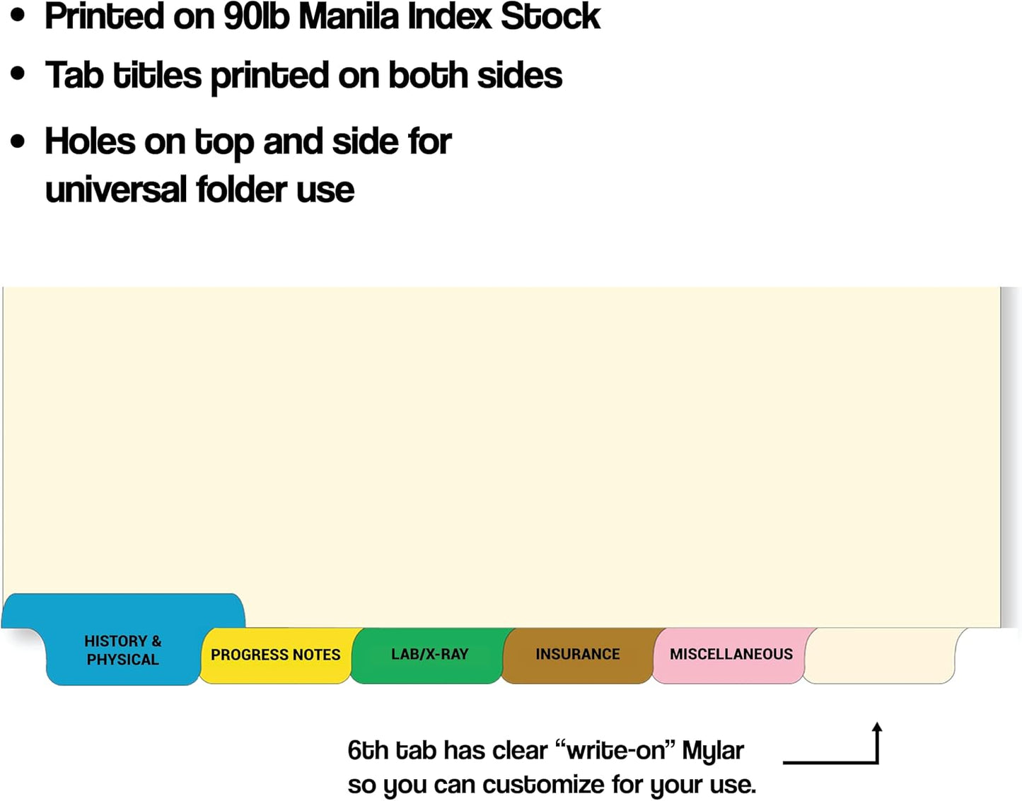 Doctor Stuff - Stock Medical Chart Dividers, 65 Sets of 6 Popular Healthcare Index Tabs, Bottom Tab, 8-1/2" x 11-3/8", File Folder Organizer for Nursing Patient Charts & Medical Records