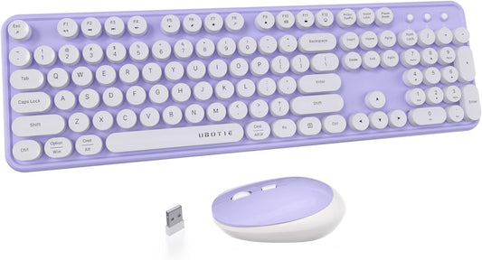 UBOTIE Colorful Computer Wireless Keyboards Mouse Combo, Typewriter Flexible Keys Office Full-Sized Keyboards, 2.4GHz Dropout-Free Connection and Optical Mouse (Purple-White)