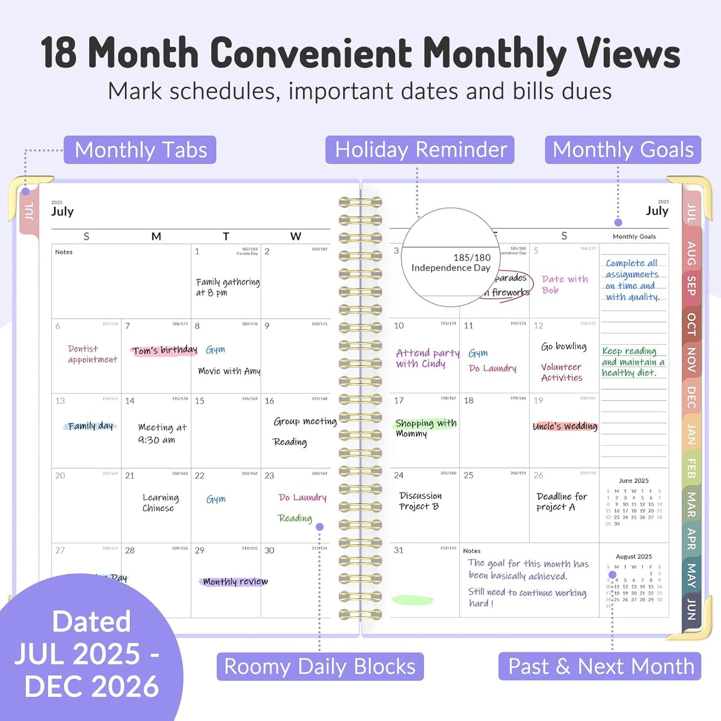 Jul 2025 - Dec 2026 Planner, Forvencer Academic Planner 2025-2026, 18 Month Daily Planner, 6" x 8", Weekly & Monthly Agenda Book, Hardcover Calendar Book, School Supplies for Student Teacher, Green