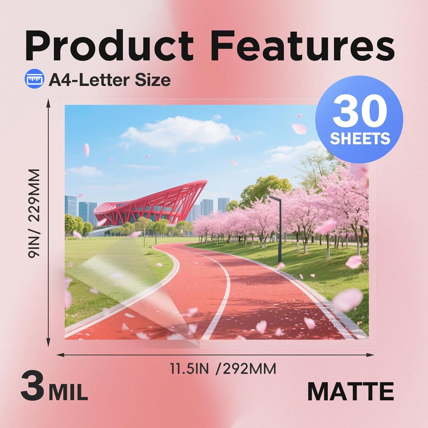 Matte Laminating Sheets 9 x 11.5 Inches, 3 Mil Thick, 30 Pack,Clear Anti-Glare 8.5 x 11 Matte Thermal Laminating Pouches for Letter Size (30)