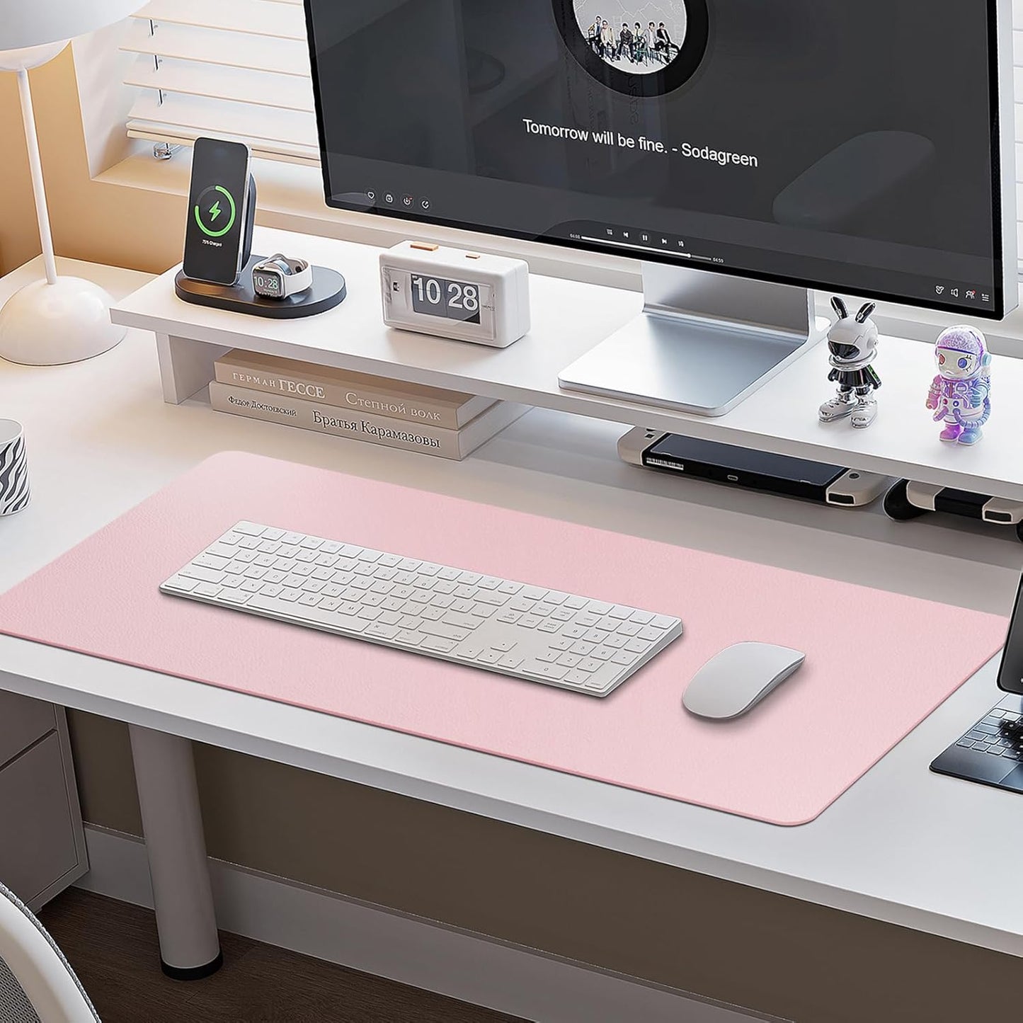 Boutilon Leather Desk Pad Protector,Non-Slip Mouse Pad,Laptop Desk Pad,Office Mouse Mat,Waterproof Leather Desk Blotter,Desk Writing Pad for Office and Home (XXXL-Light Pink,47"x 24")