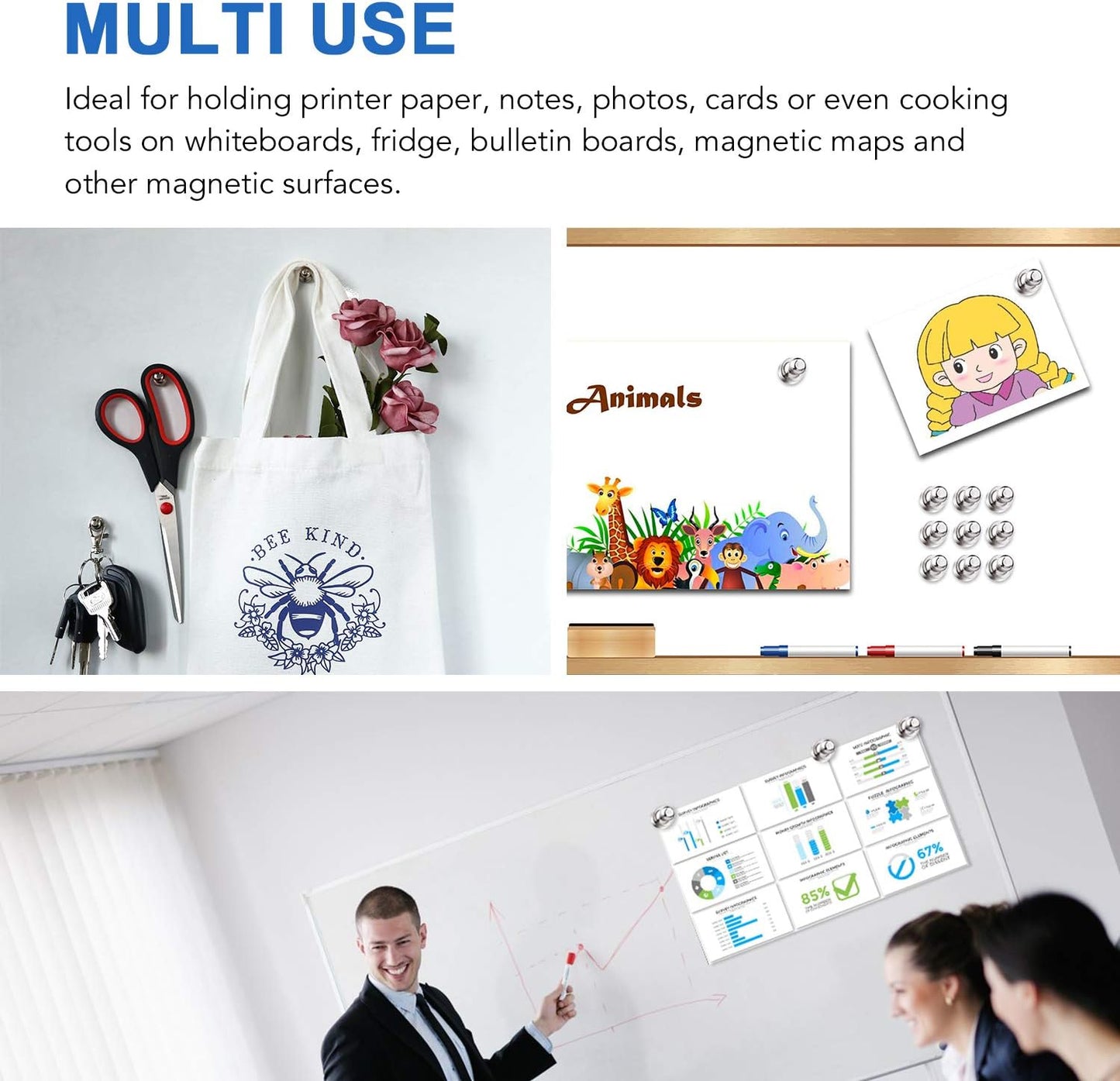 LOVIMAG 30 Pcs Refrigerator Magnets, Fridge Magnets, Strong Whiteboard Magnets, Magnetic Push Pins, Strong Metal Magnets for Fridge, Whiteboard, Office, Classroom, Map, Kitchen