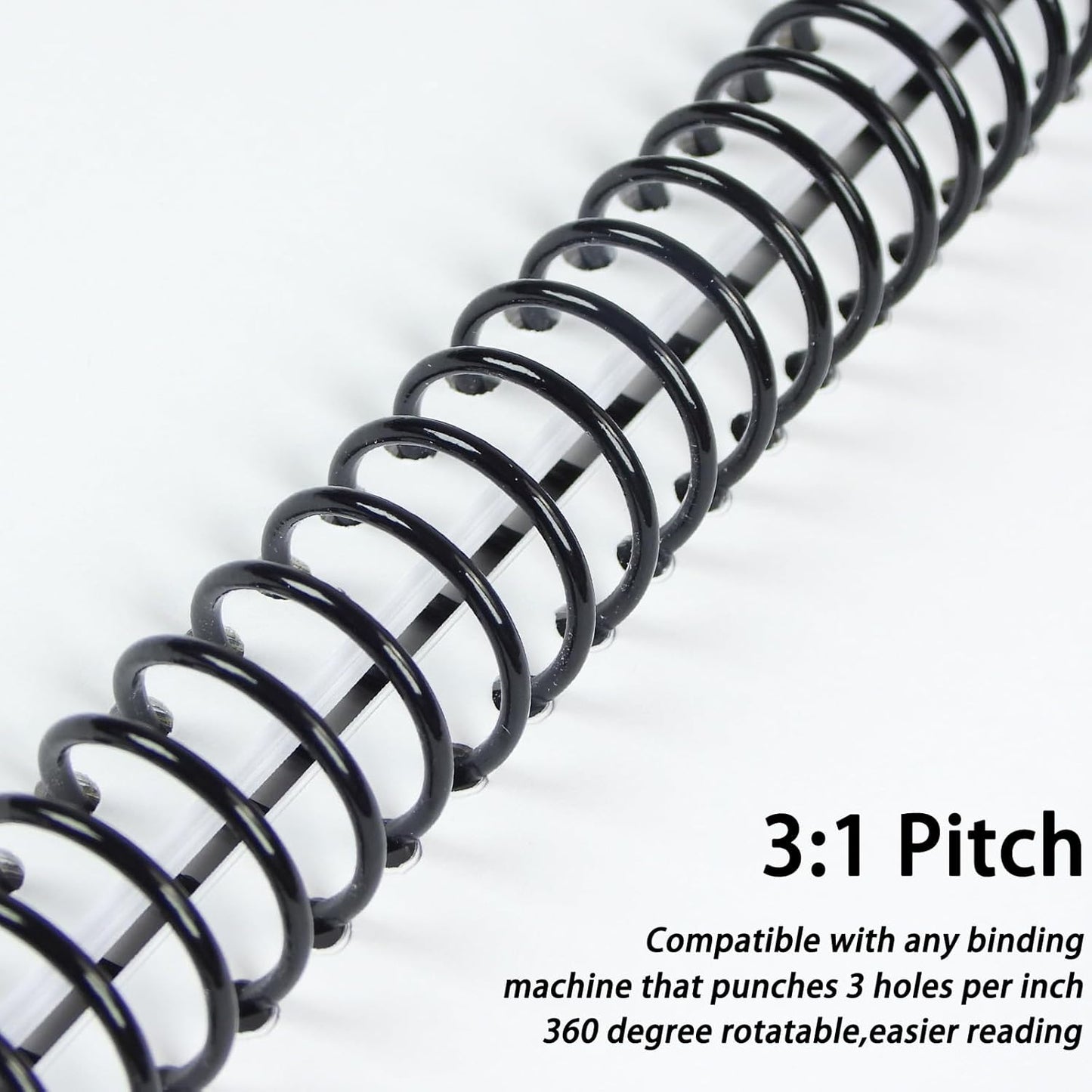 Rayson 31.8mm Plastic Spiral Coil Binding 3:1 Pitch, 1-1/4 inch, 280 Sheets Capacity Black Coil Binding Spines - Versatile for Office and Educational Tasks, Pack of 50
